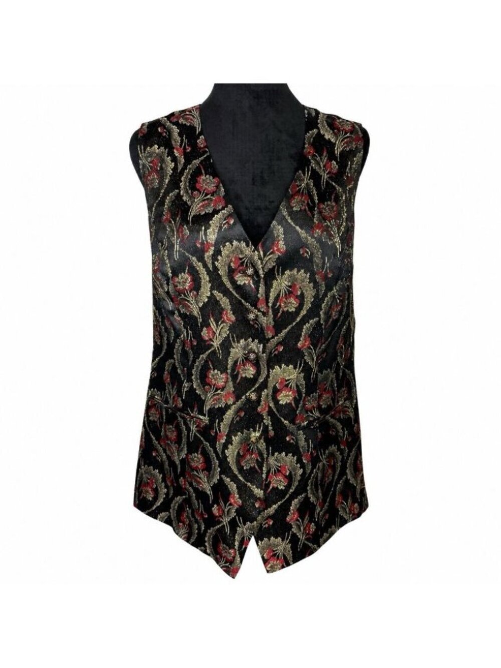 Vintage Lila & Lori Tapestry Vest ￼ Women’s Size 12 Black Gold Floral Brocade ￼